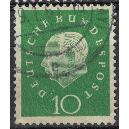 Allemagne 1959 Oblitéré Used Président Theodor Heuss 10 Pfennig Vert Émeraude Su