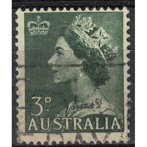 Australie 1953 Oblitéré Used Queen Reine Elizabeth Ii Vert Foncé Su