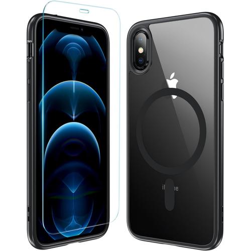 Coque De Protection Magnétique Pour Iphone X/Xs, Militaire Anti-Chocs Avec Verre Blindé, Anti-Traces De Doigts Et Rayures, Noir.