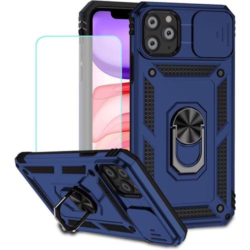 Coque De Protection Magnétique Pour Iphone 11 Pro Avec Verre Trempé, Béquille, Support Voiture Et Protection Appareil Photo - Bleu.