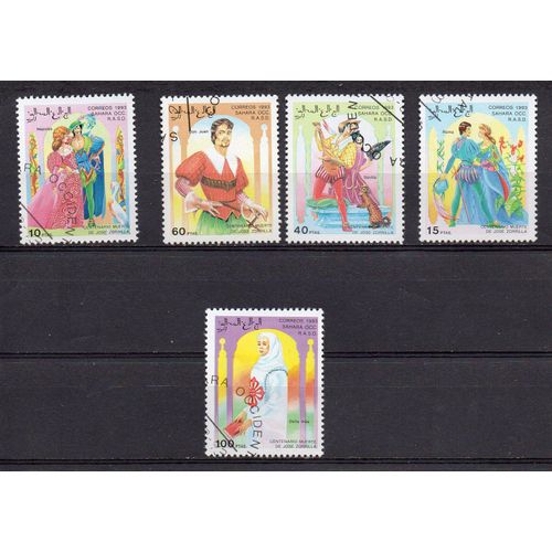Sahara Occidental- Série De 5 Timbres Oblitérés- Centenaire De La Mort Du Dramaturge José Zorilla