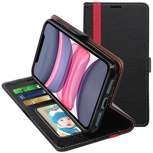 Ebeststar - Coque Iphone 11 Etui Portefeuille Porte-Cartes Support Stand, Noir / Rouge [Dimensions Precises Smartphone : 150.9 X 75.7 X 8.3mm, Écran 6.1'']