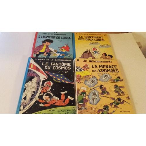 Lot De 4 Bd "Khena Et Le Scrameustache" Par Gos :L Heritier De L Inca E O 1973/Le Continent Des Deux Lunes E O 1976/Le Fantome Du Cosmos E O 1977/La Menace Des Kromoks E O 1980