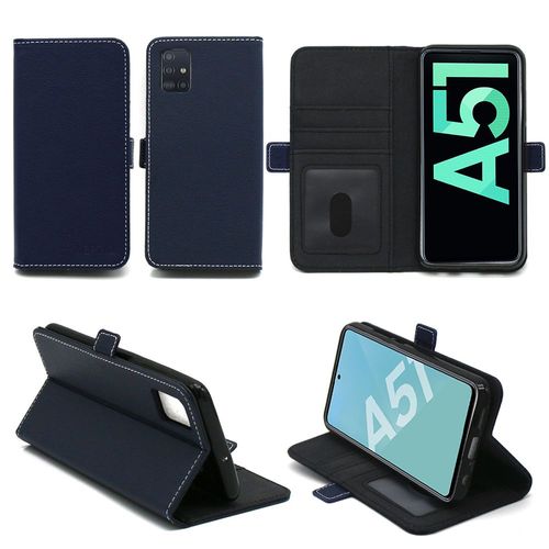 Samsung Galaxy A51 Etui Protection Portefeuille Bleu À Rabat Avec Porte Cartes - Housse Galaxy A51 Folio Bleue Navy Coque Silicone Antichoc Smartphone 2019 / 2020 - Accessoires Pochette Case