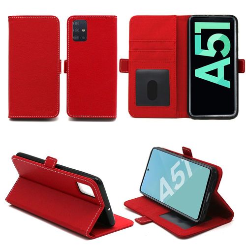 Samsung Galaxy A51 Etui Protection Portefeuille Rouge À Rabat Avec Porte Cartes - Housse Galaxy A51 Folio Coque Silicone Antichoc Smartphone 2019 / 2020 - Accessoires Pochette Case