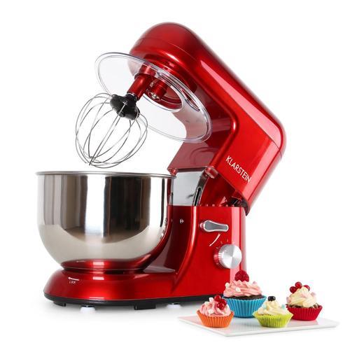 Klarstein Bella Rossa Robot de cuisine multifonction 1200W - 6 vitesses réglables - Bol inox 5,2L - Nombreux accessoires - Rouge