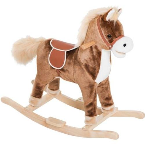 Cheval À Bascule Cheval De Cowboy Selle Grand Confort Peluche Courte Douce Bois Peuplier Marron