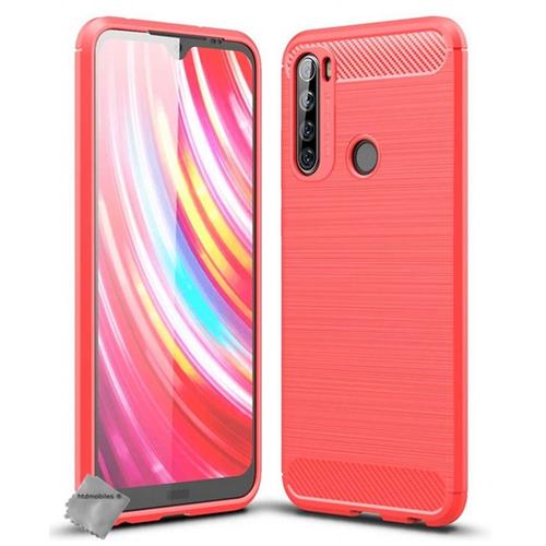 Housse Etui Coque Silicone Gel Carbone Pour Xiaomi Redmi Note 8t + Verre Trempe - Rouge