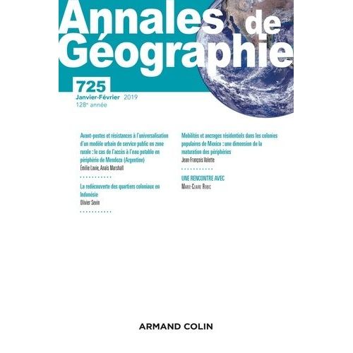 Annales De Géographie N° 725, Janvier 2019