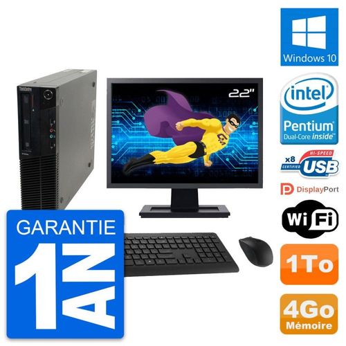 PC Lenovo M82 SFF Ecran 22" Intel G630 RAM 4Go Disque Dur 1To Windows 10 Wifi