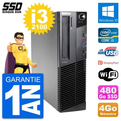 PC Lenovo ThinkCentre M82 SFF Intel i3-2100 RAM 4Go SSD 480Go Windows 10 Wifi