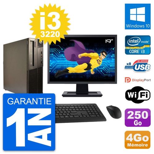 PC Lenovo M82 SFF Ecran 19" Intel i3-3220 RAM 4Go Disque 250Go Windows 10 Wifi