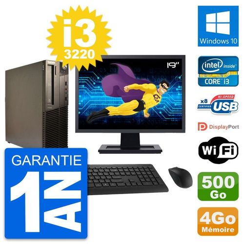 PC Lenovo M82 SFF Ecran 19" Intel i3-3220 RAM 4Go Disque 500Go Windows 10 Wifi