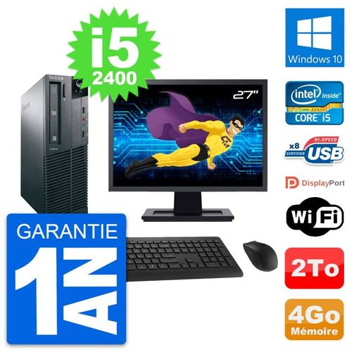 PC Lenovo M82 SFF Ecran 27" Intel i5-2400 RAM 4Go Disque Dur 2To Windows 10 Wifi