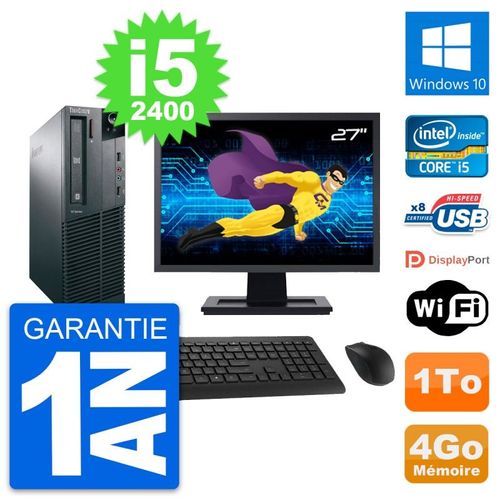 PC Lenovo M82 SFF Ecran 27" Intel i5-2400 RAM 4Go Disque Dur 1To Windows 10 Wifi