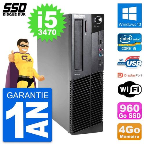 PC Lenovo ThinkCentre M82 SFF Intel i5-3470 RAM 4Go SSD 960Go Windows 10 Wifi
