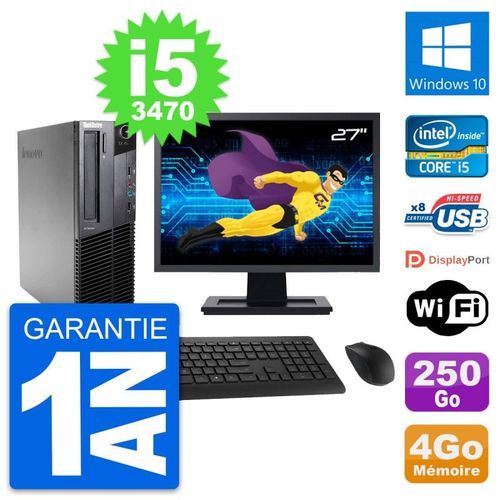 PC Lenovo M82 SFF Ecran 27" Intel i5-3470 RAM 4Go Disque 250Go Windows 10 Wifi