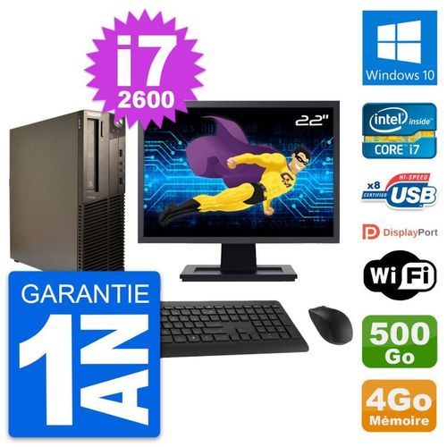 PC Lenovo M82 SFF Ecran 22" Intel i7-2600 RAM 4Go Disque 500Go Windows 10 Wifi
