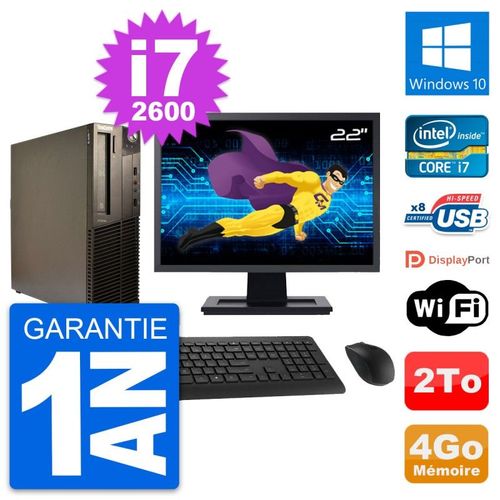 PC Lenovo M82 SFF Ecran 22" Intel i7-2600 RAM 4Go Disque Dur 2To Windows 10 Wifi