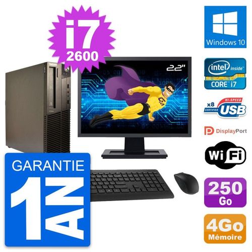 PC Lenovo M82 SFF Ecran 22" Intel i7-2600 RAM 4Go Disque 250Go Windows 10 Wifi