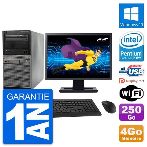 PC Tour Dell 3020 Ecran 22" Intel G3220 RAM 4Go Disque 250Go Windows 10 Wifi