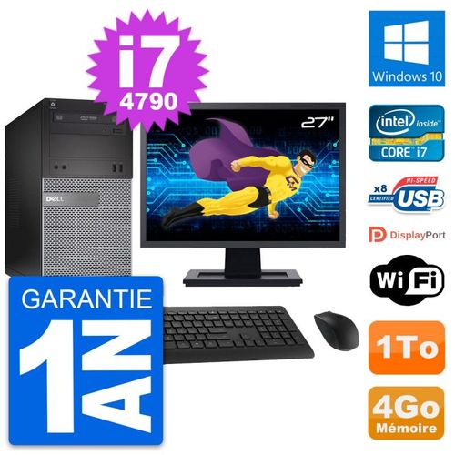 PC Tour Dell 3020 Ecran 27" Intel i7-4790 RAM 4Go Disque 1To Windows 10 Wifi