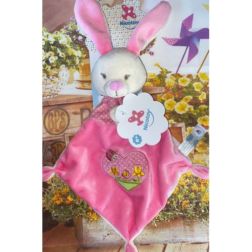 Doudou plat Lapin Lilirose beige rose blanc fleurs KALOO