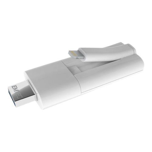 Cle USB 32Go EMTEC Blanc USB3.0 DUO Lightning T500