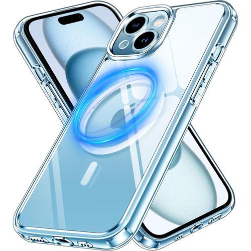 Coque Magnétique Pour Iphone 15 Plus 6.7 Pouces Magsafe, Anti-Jaunissement Antichoc Hd Clair, Dos Transparent Anti-Rayures.