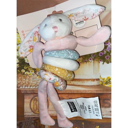 Doudou Vibrant Lapin Maisons Du Monde Appolline Rose Blanc Jouet Peluche Bébé Naissance