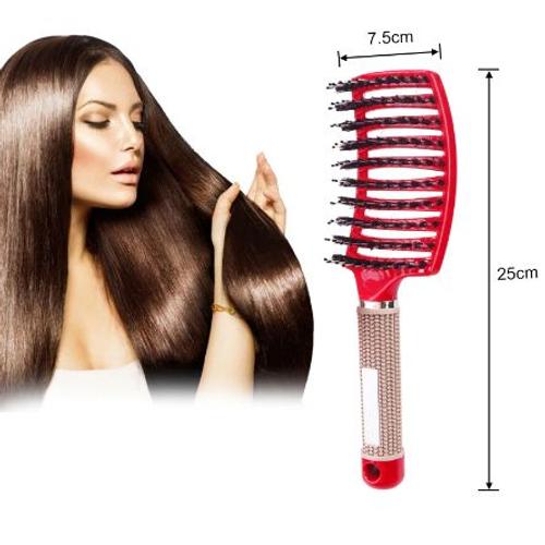 Brosse Pro Extra Large Spécial Cheveux Longs Douce Magique Lissante Démêlante Tangle Picots De Massage + Poil De Sanglier Brosse À Cheveux Fragile Accélère La Pousse Salon Coiffeur Teezer Rouge 