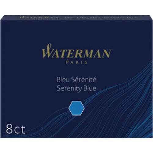 Waterman Cartouches D'encre Stylo Plume Effaçable Format Long Couleur Bleu Serenite - Pack De 8