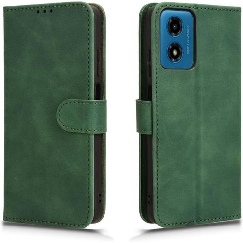 Étui Porte-Feuille En Cuir Avec Coque Folio Pour Motorola Moto G24/G04, Antichoc, Fentes Pour Cartes, Fermeture Magnétique - Vert.