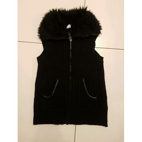 Gilet Manche Courte Col Fourrure Taille M