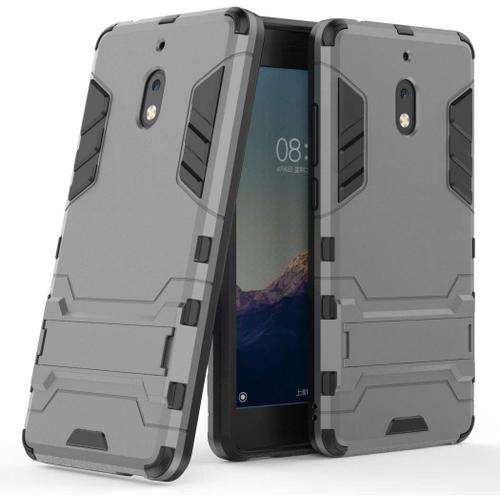 Maijin Coque Pour Nokia 2.1 5,5 Pouces 2 En 1 Double Couches Étui Antichocs Protection Rigide Anti Choc Avec Fonction Support Gris