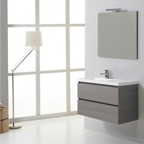 Meuble De Salle De Bains Manhattan 90 Cm Avec Tiroirs Et Vasque À Gauche