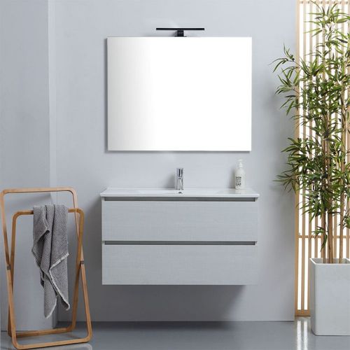 Meuble De Salle De Bains Suspendu 90 Cm Avec Tiroirs Gris Clair Berlin