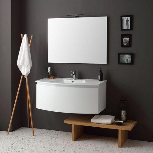 ARMOIRE DE TOILETTE SUSPENDUE COURBE CM102 LAQUÉ BLANC LAVABO ET MIROIR | RIVA