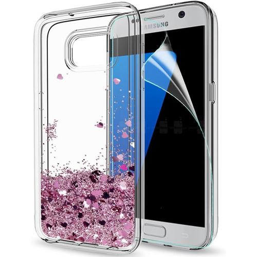 Coque Pour Samsung Galaxy S7 Edge Pas S7 Avec Film De Protection Écran, Fille Personnalisé Liquide Paillette Flottant Transparente