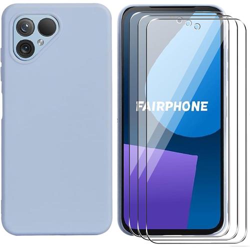 Coque En Silicone Souple Et Verre Trempé Pour Fairphone 5, Protection Antichoc Et Anti-Rayures En 3 Pièces - Bleu