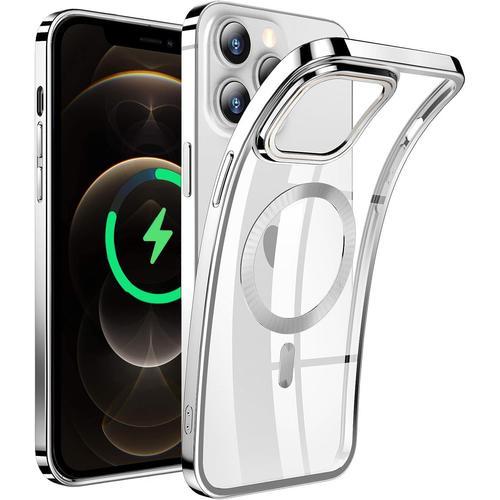 Coque Magnétique Clear Pour Iphone 12 Pro Max 6.7'' Magsafe Etui Silicone Antichoc Ultra Mince Non Jaunissant, Argent.
