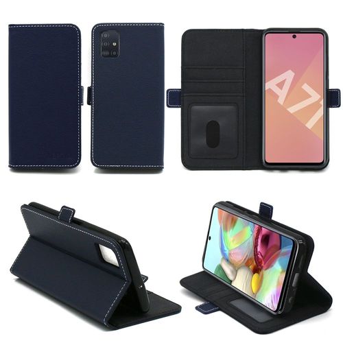 Samsung Galaxy A71 Etui Protection Portefeuille Bleu À Rabat Avec Porte Cartes - Housse Galaxy A71 Folio Bleue Navy Coque Silicone Antichoc Smartphone 2019 / 2020 - Accessoires Pochette Case