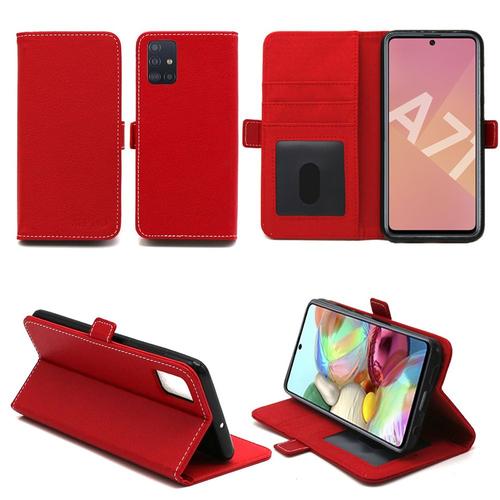 Samsung Galaxy A71 Etui Protection Portefeuille Rouge À Rabat Avec Porte Cartes - Housse Galaxy A71 Folio Coque Silicone Antichoc Smartphone 2019 / 2020 - Accessoires Pochette Case