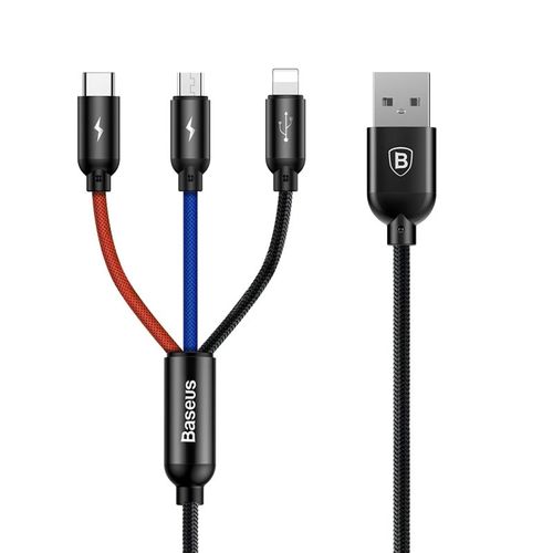 Triple Câble USB Vers Lightning USB-C Micro USB Chargement Rapide 30cm Tricolore - YONIS