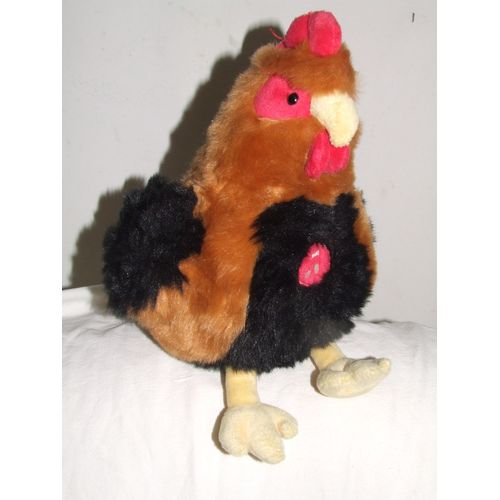 Poule Coq Gipsy Doudou Peluche Marron Noire Rouge Sonore Chantante Cot Cot