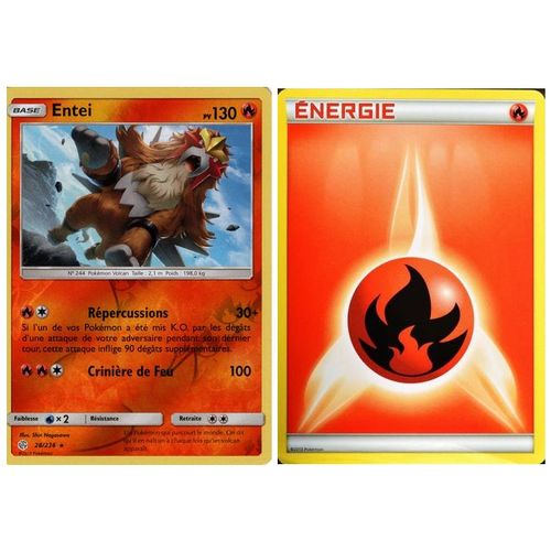 Entei - 28/236 - Reverse - Eclipse Cosmique + 2 Cartes Energie Feu