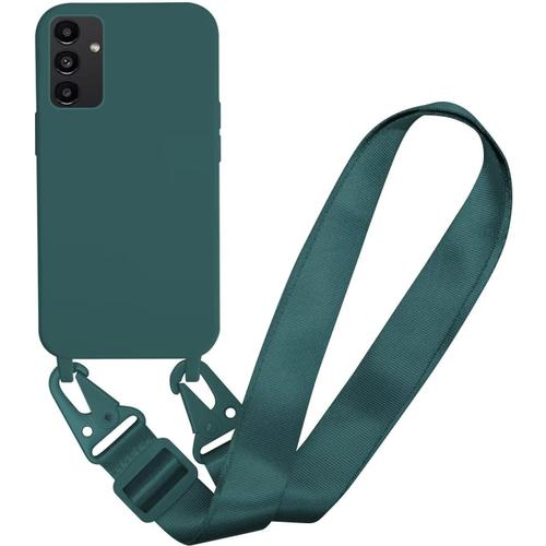 Coque Cordon Samsung Galaxy A13 5g, Housse Tpu Anti-Choc Collier Réglable, Vert Foncé