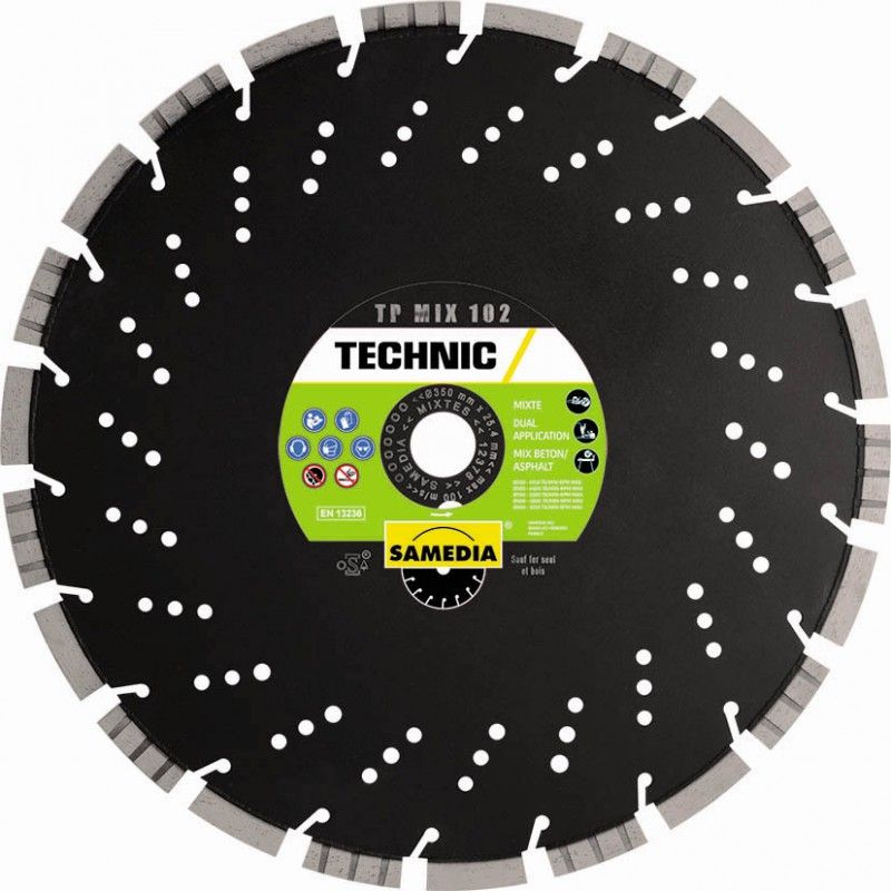 Disque Diamant Technic Tp Mix 102 -- Samedia - Ø 350 mm / AL : 25,4 mm / Haut. segment : 13 mm - Samedia