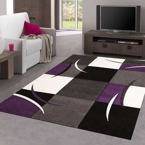 Tapis Entrée 40x60 Tissé Violet Rectangle Motif Damier Lyn8 Comma