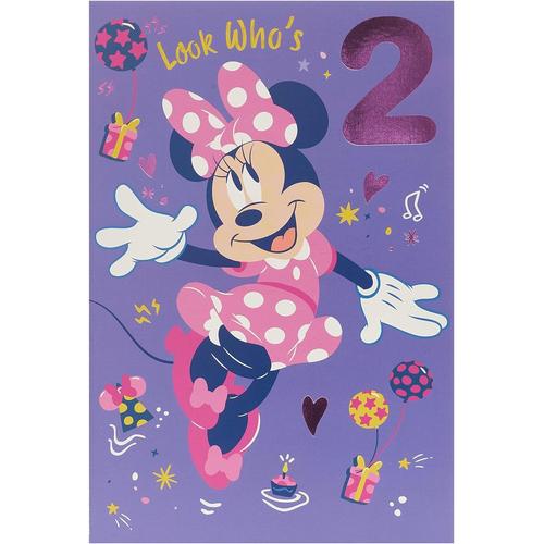multicolore Disney Carte d'anniversaire 2 ans pour elle/fille avec enveloppe ¿ Motif mignon ¿ Avec Minnie Mouse